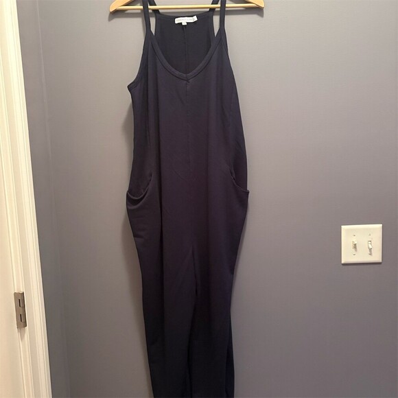 Sincerly Jules Pants - Sincerely Jules Jumpsuit Womens Size L Navy Blue Sleeveless V-Neck Pockets